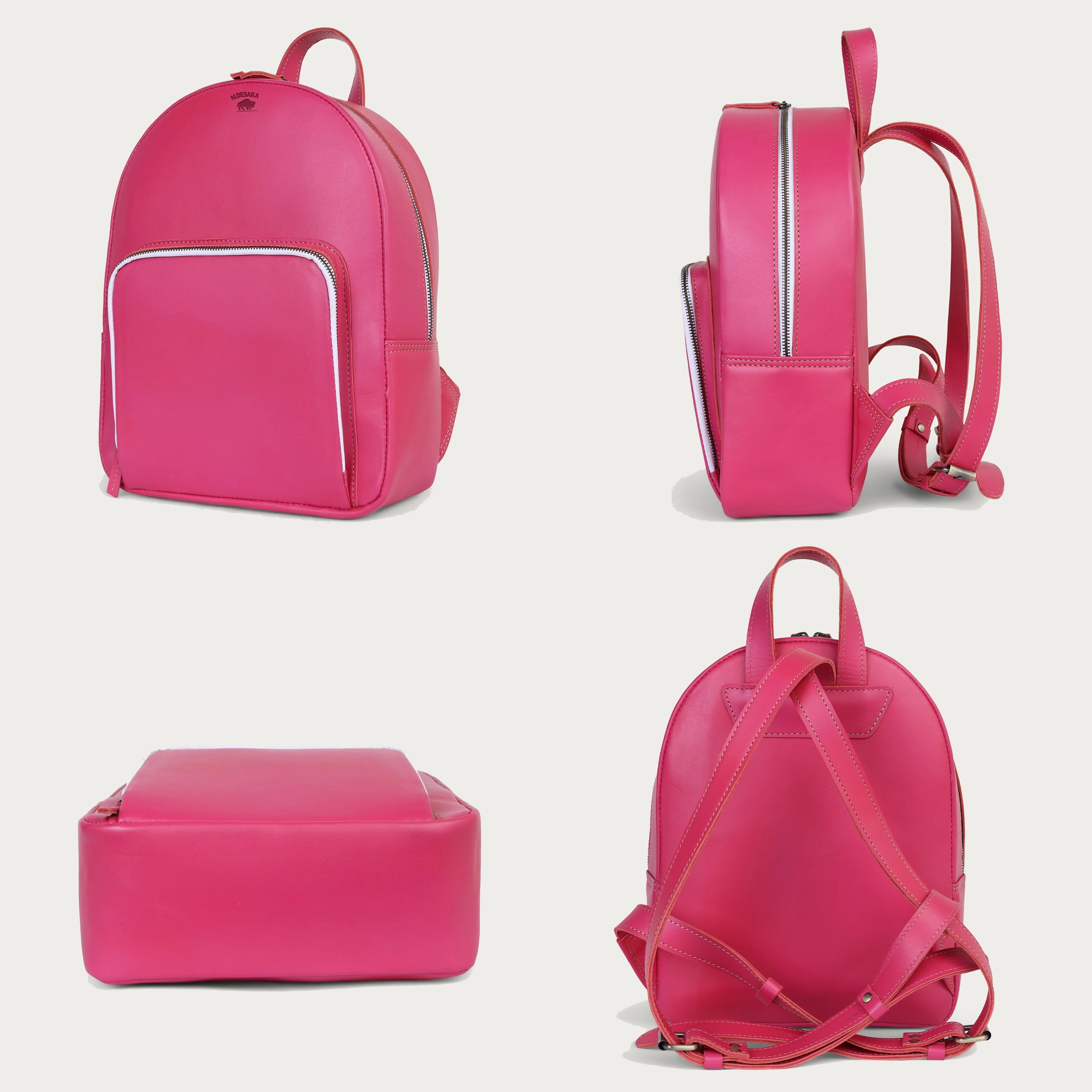 Pink Leather Backpack – Handmade Full Grain Minimalist Bag for Women