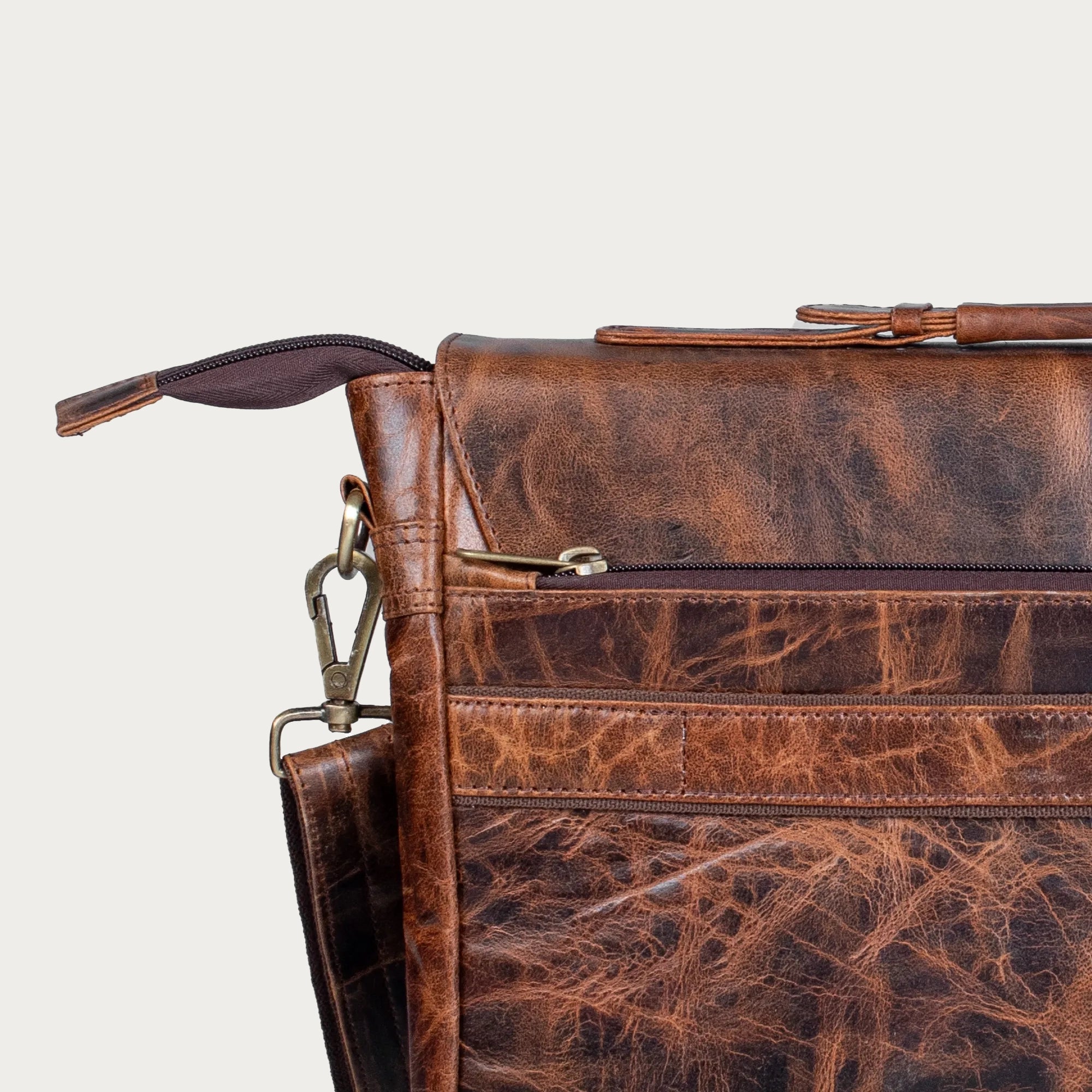 Distressed Brown Leather Briefcase – Full-Grain Executive Laptop Bag with Twist-Lock Closure (14" / 16" / 18")