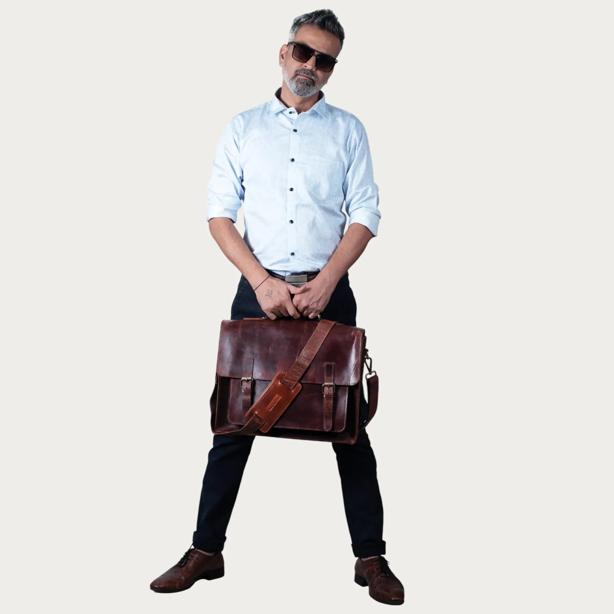 Full Grain Distressed Leather Messenger Bag – Handmade Buckle Flap Satchel for Men & Women | Laptop Work Bag in 14” 16” 18” Sizes | Rustic Gift for Him