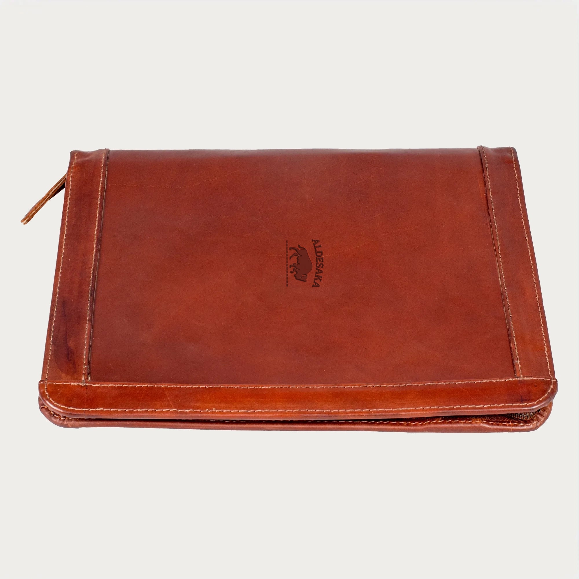 Full-Grain Leather Zip Portfolio – Handmade A4 A5 Document Holder with Pen & Card Slots – Professional Business Folder