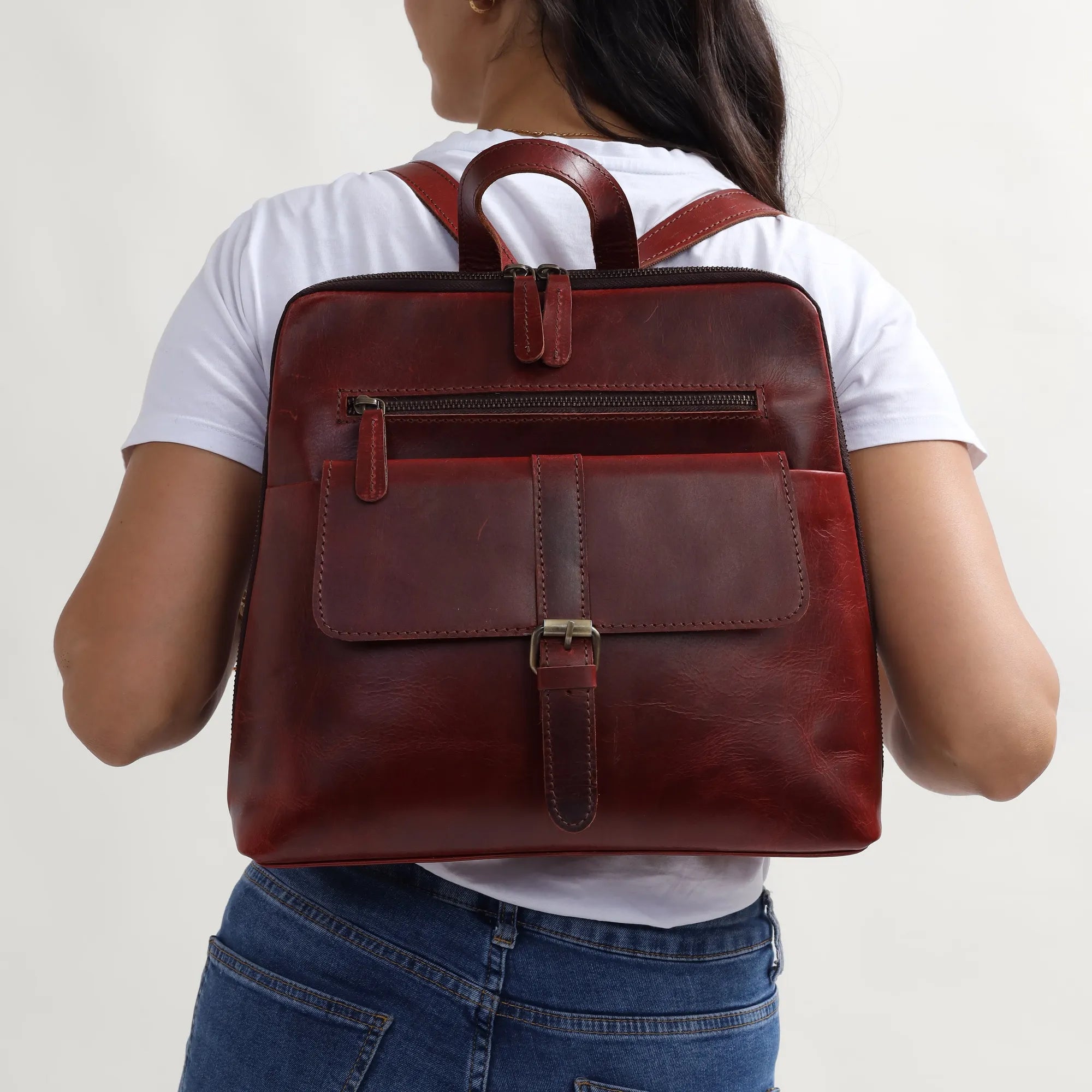 Wine Leather Backpack – Handmade Full Grain Burgundy Backpack for Women