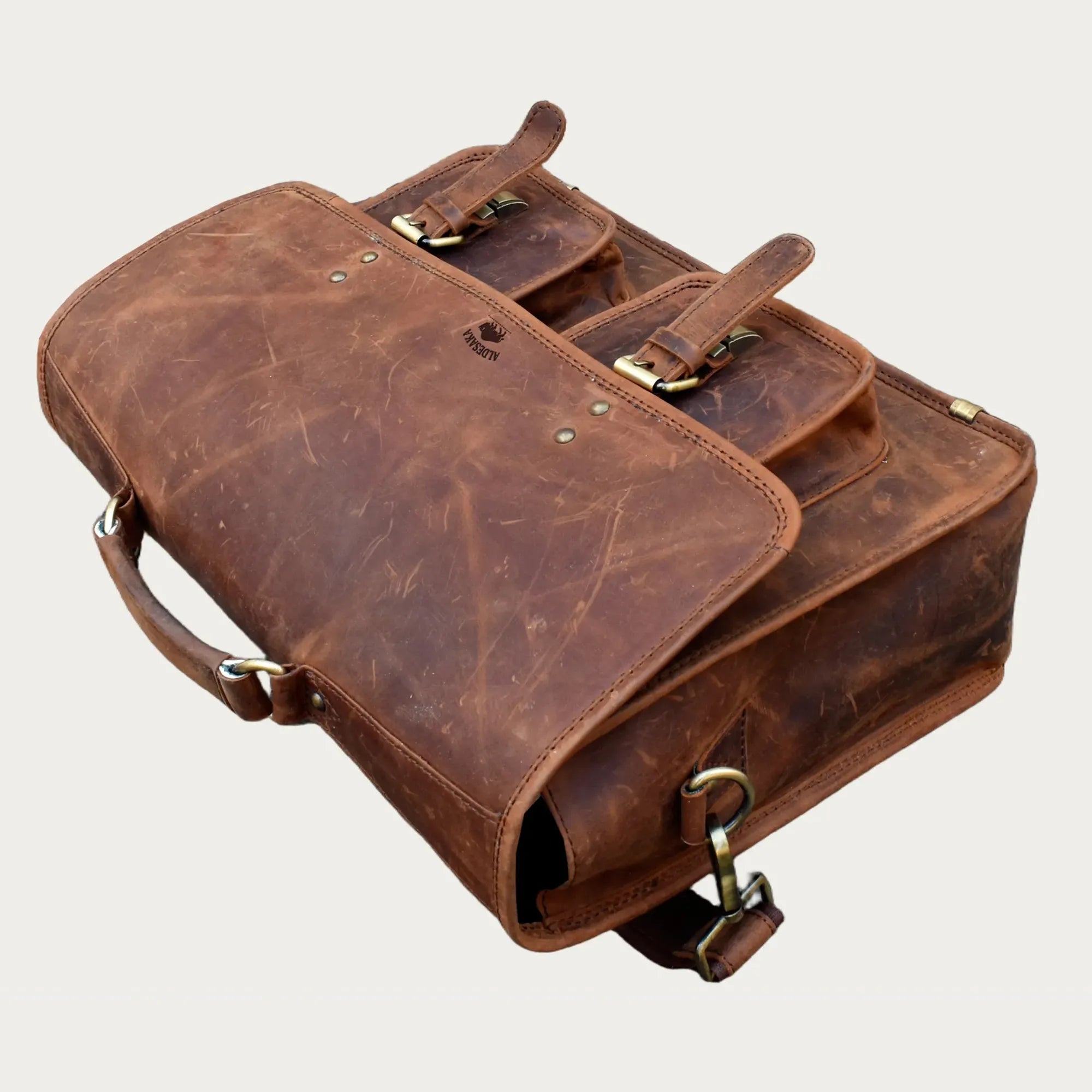 Distressed Brown Leather Laptop Messenger Bag – Full-Grain Vintage Briefcase for Professionals & Travelers (15.6")