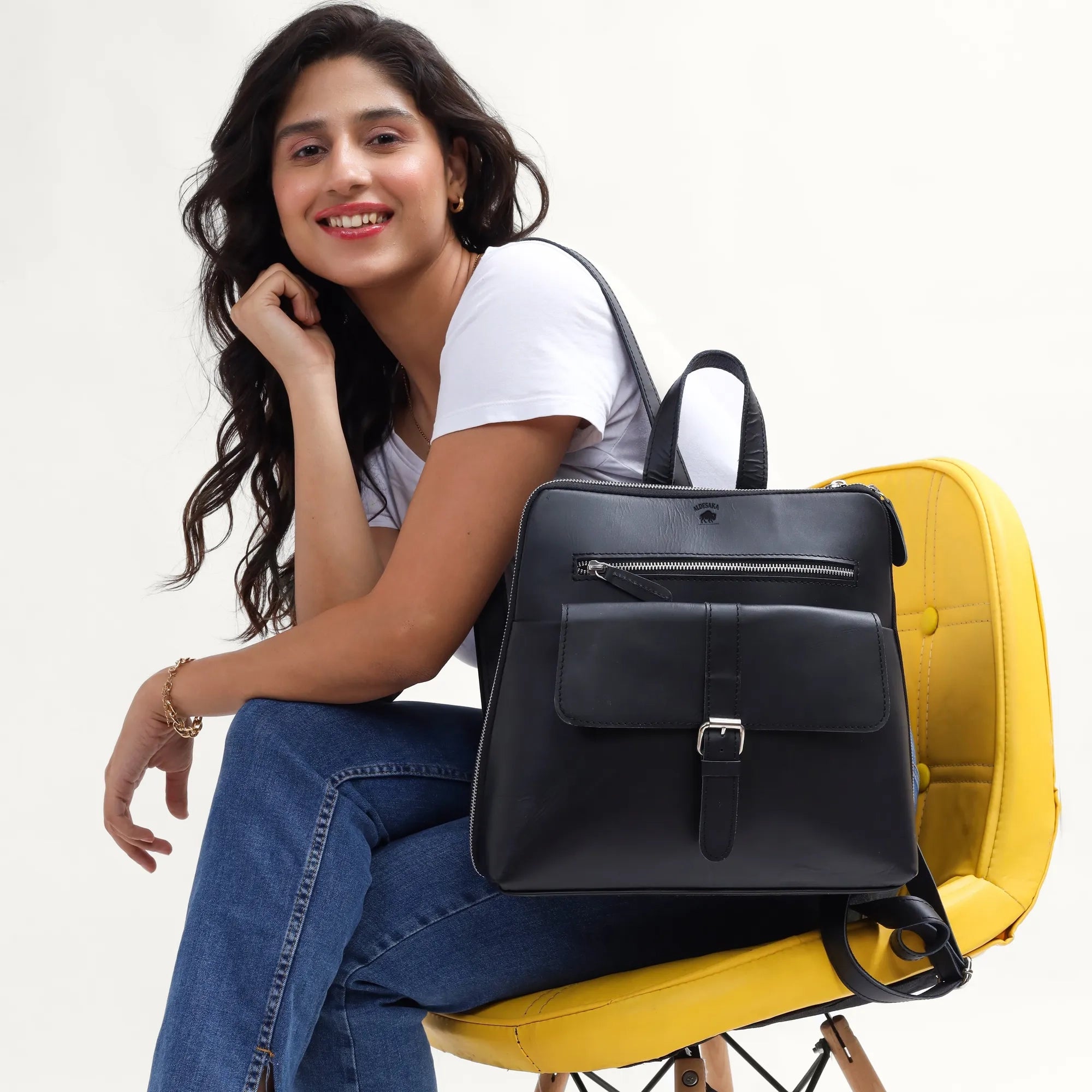 Black Leather Backpack – Handmade Full Grain Leather Daypack for Women