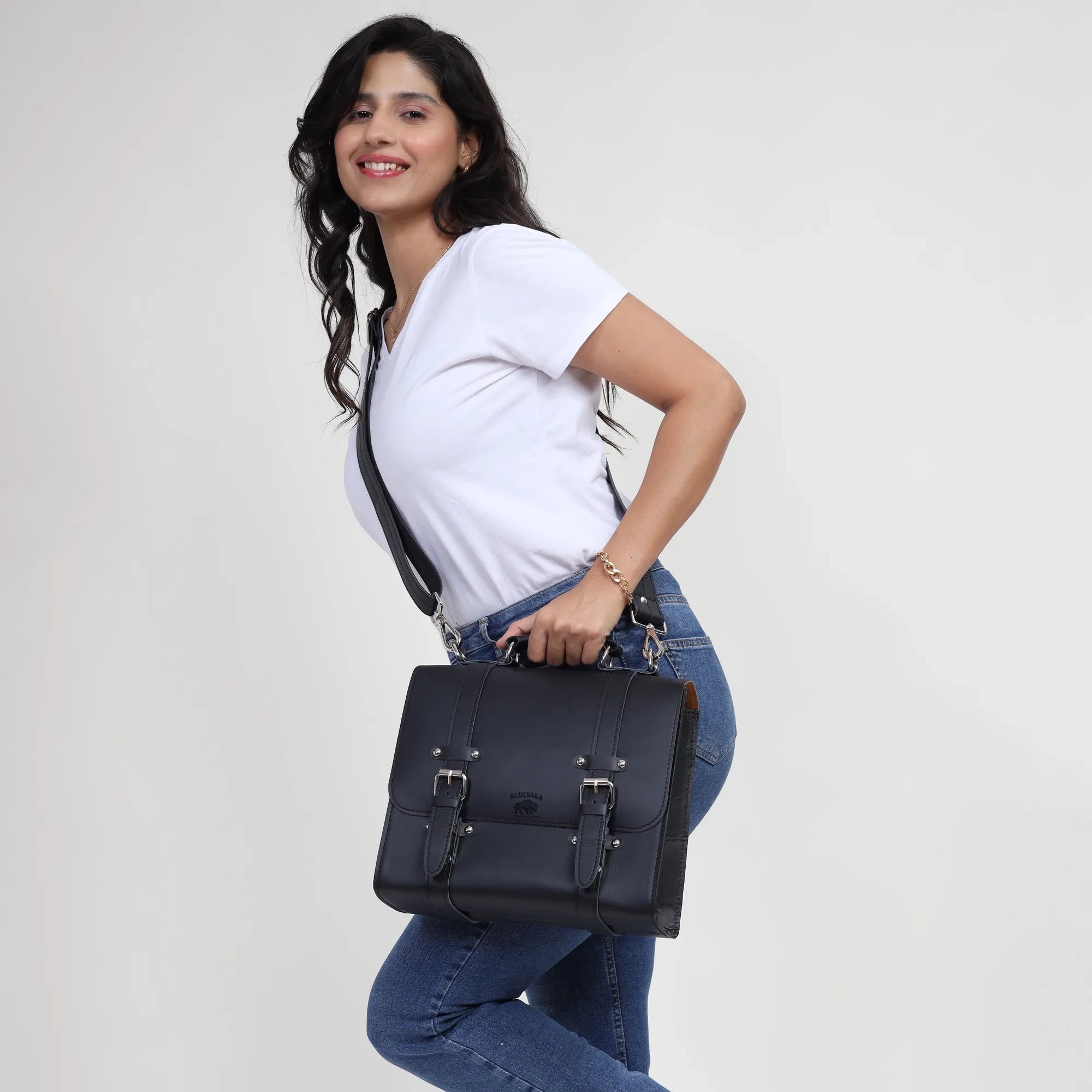 Black Leather Messenger Bag – Handmade Full Grain Business Satchel