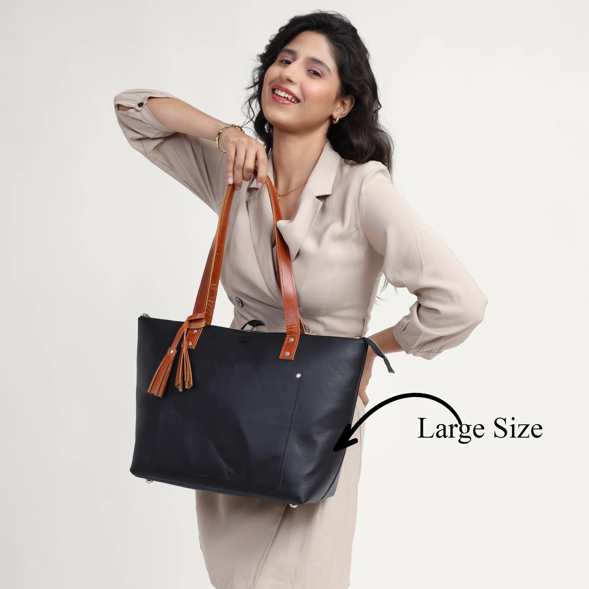 Black Leather Tote Bag – Full Grain, Handcrafted Luxury