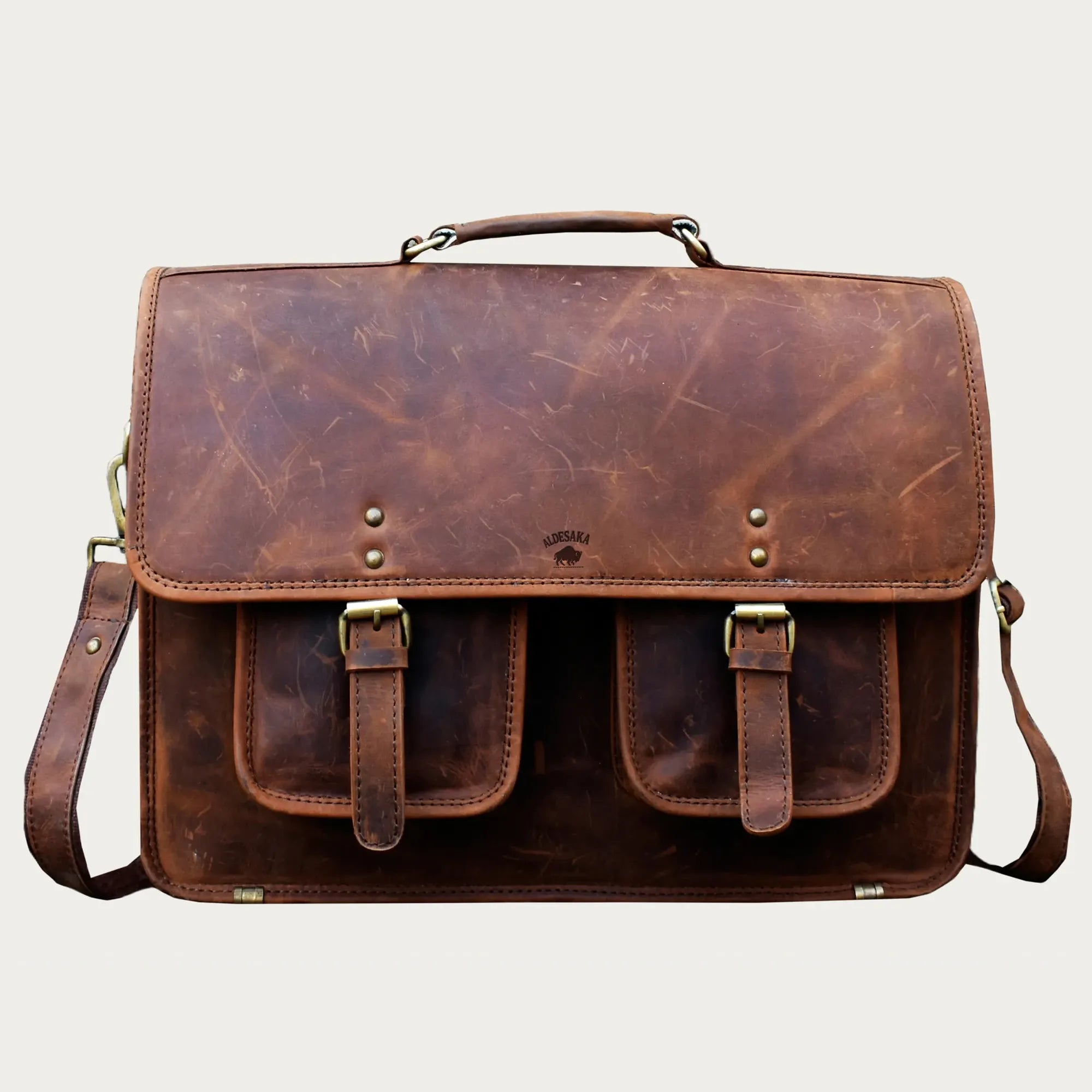 Distressed Brown Leather Laptop Messenger Bag – Full-Grain Vintage Briefcase for Professionals & Travelers (15.6")