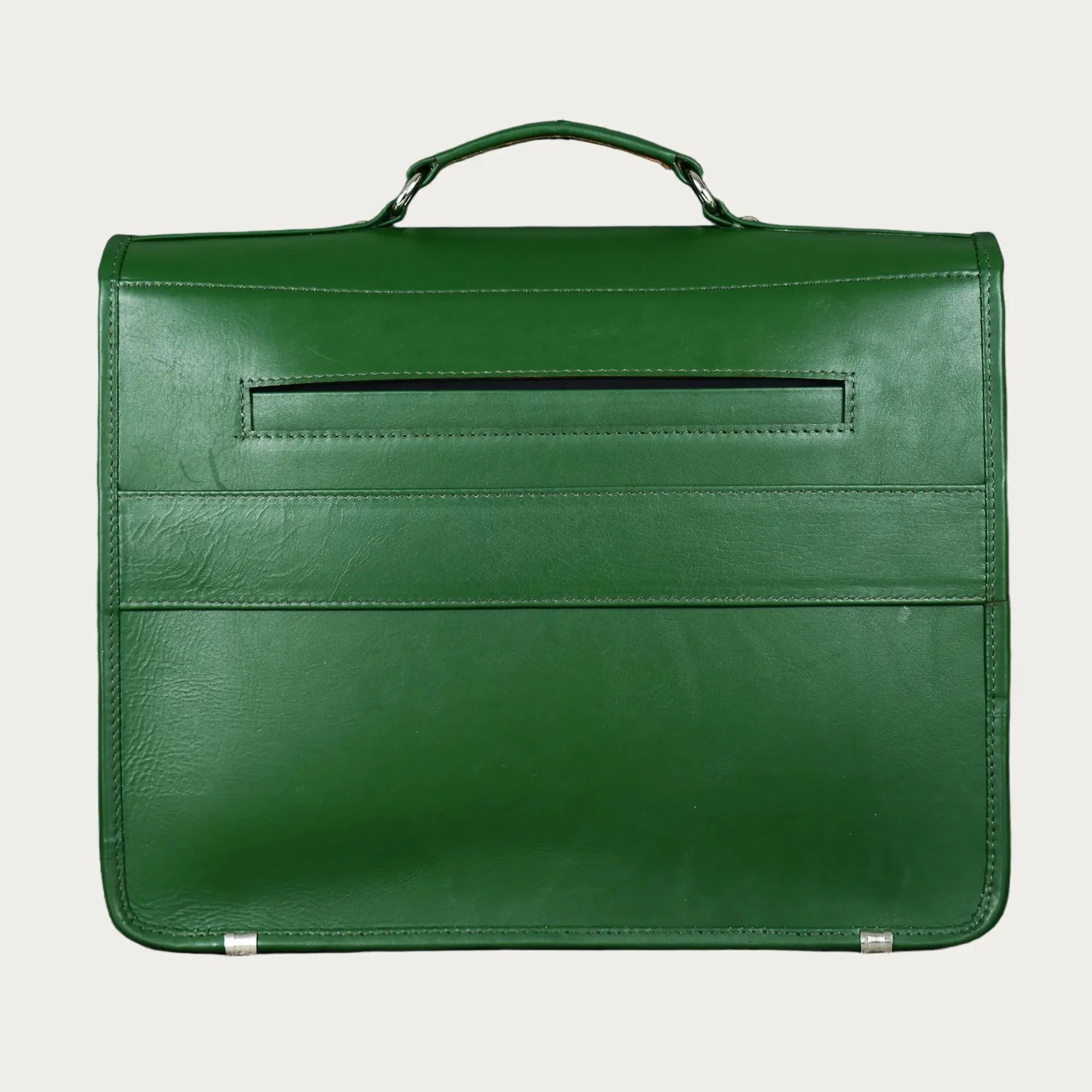 Green Full-Grain Leather Messenger Bag – Handmade Laptop Briefcase with Buckle Flap & Trolley Sleeve (14" / 16" / 18")
