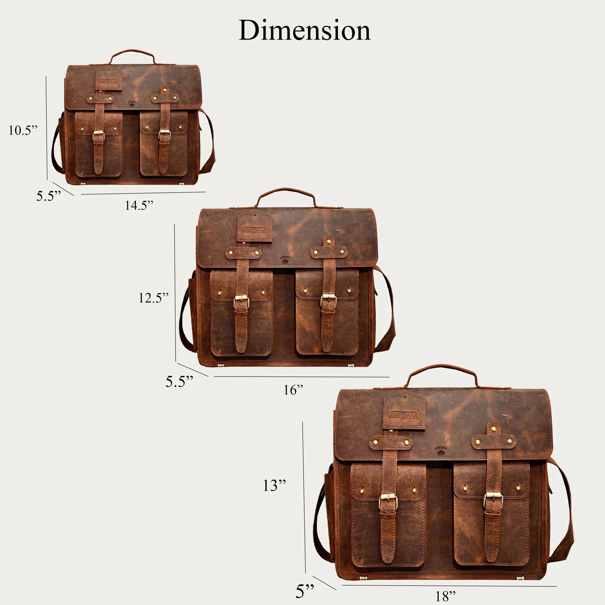 Distressed Leather Satchel Bag – Full-Grain Laptop Briefcase with Dual Buckle Pockets & Trolley Sleeve (14" / 16" / 18")