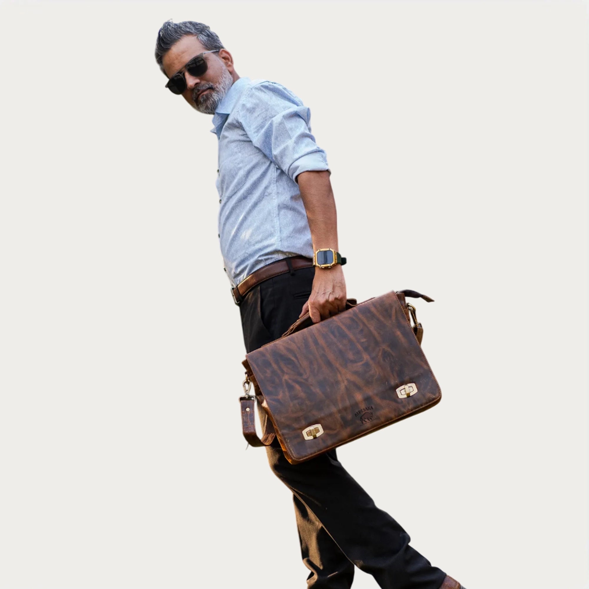 Distressed Brown Leather Briefcase – Full-Grain Executive Laptop Bag with Twist-Lock Closure (14" / 16" / 18")