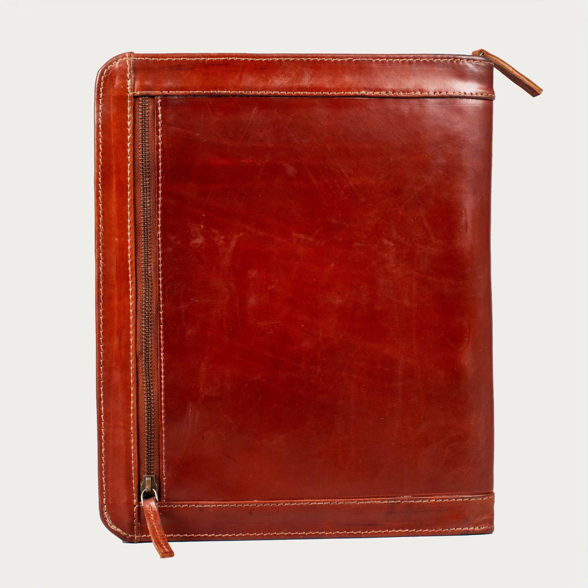 Full-Grain Leather Zip Portfolio – Handmade A4 A5 Document Holder with Pen & Card Slots – Professional Business Folder