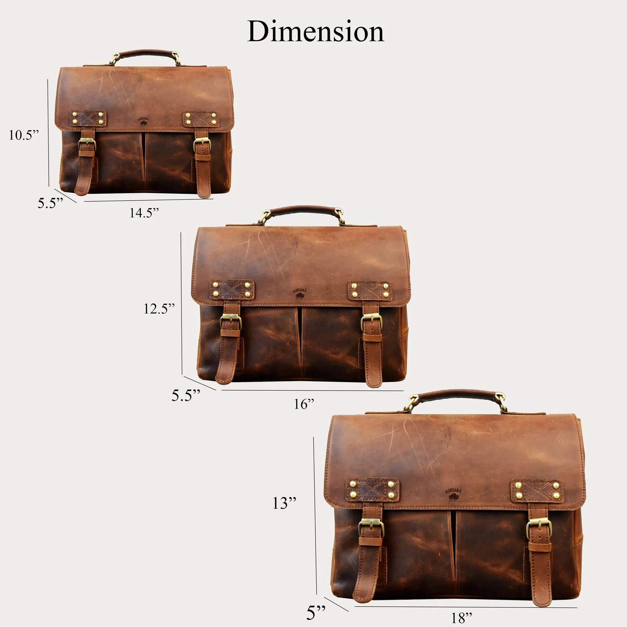 Distressed Full-Grain Leather Laptop Bag – Handmade Messenger Briefcase with Buckle Closure (14" / 16" / 18")