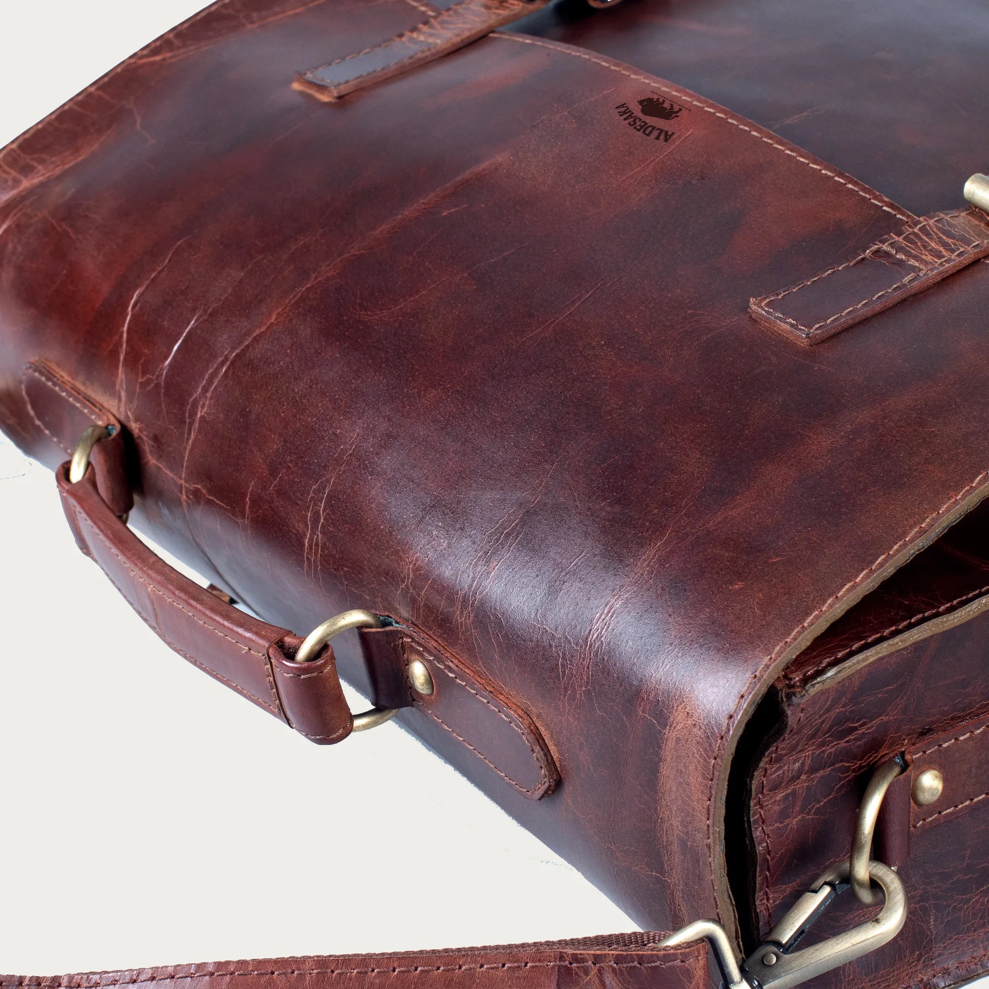 Full Grain Distressed Leather Messenger Bag – Handmade Buckle Flap Satchel for Men & Women | Laptop Work Bag in 14” 16” 18” Sizes | Rustic Gift for Him