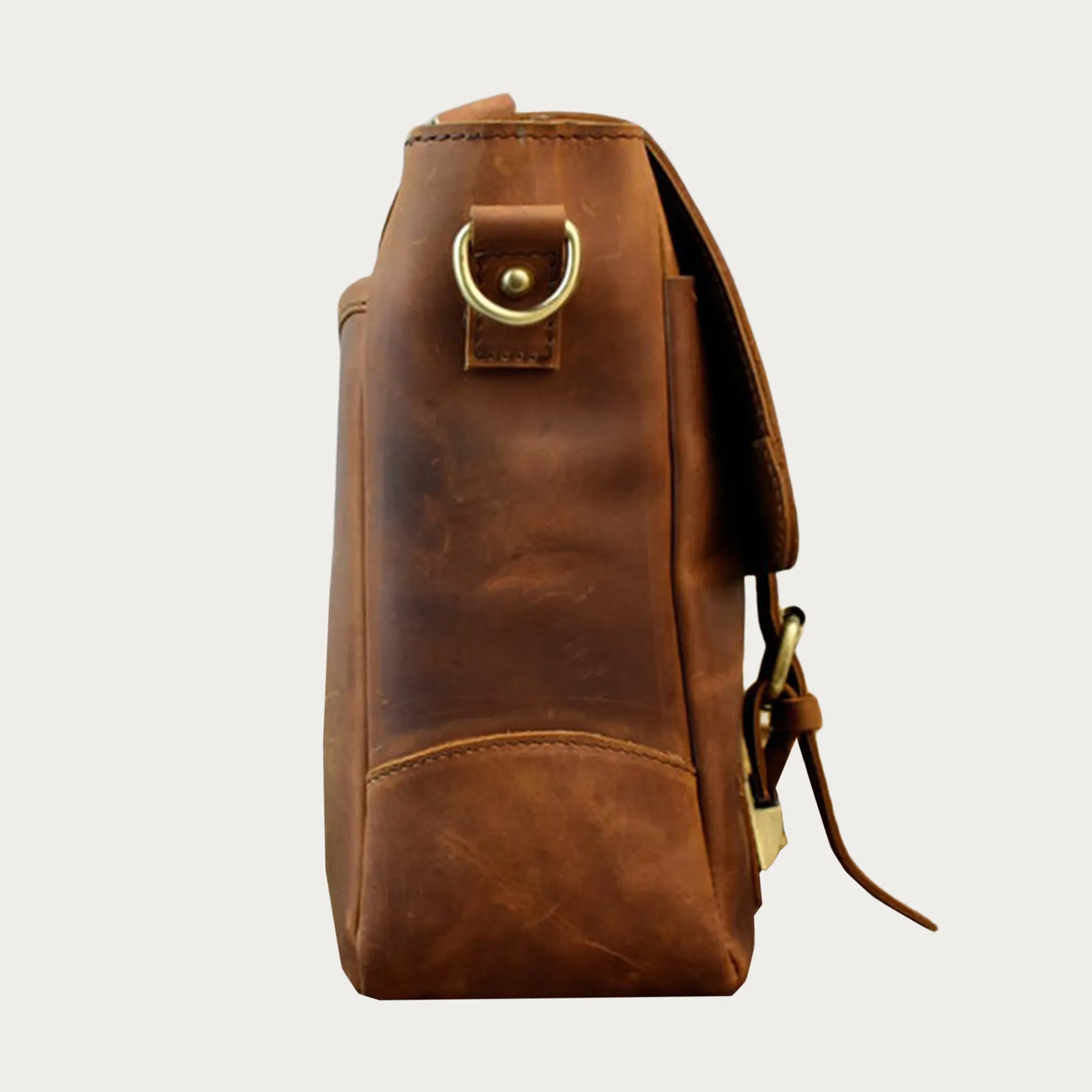 Distressed Full-Grain Leather Laptop Bag – Handmade Messenger Briefcase with Buckle Closure (14" / 16" / 18")