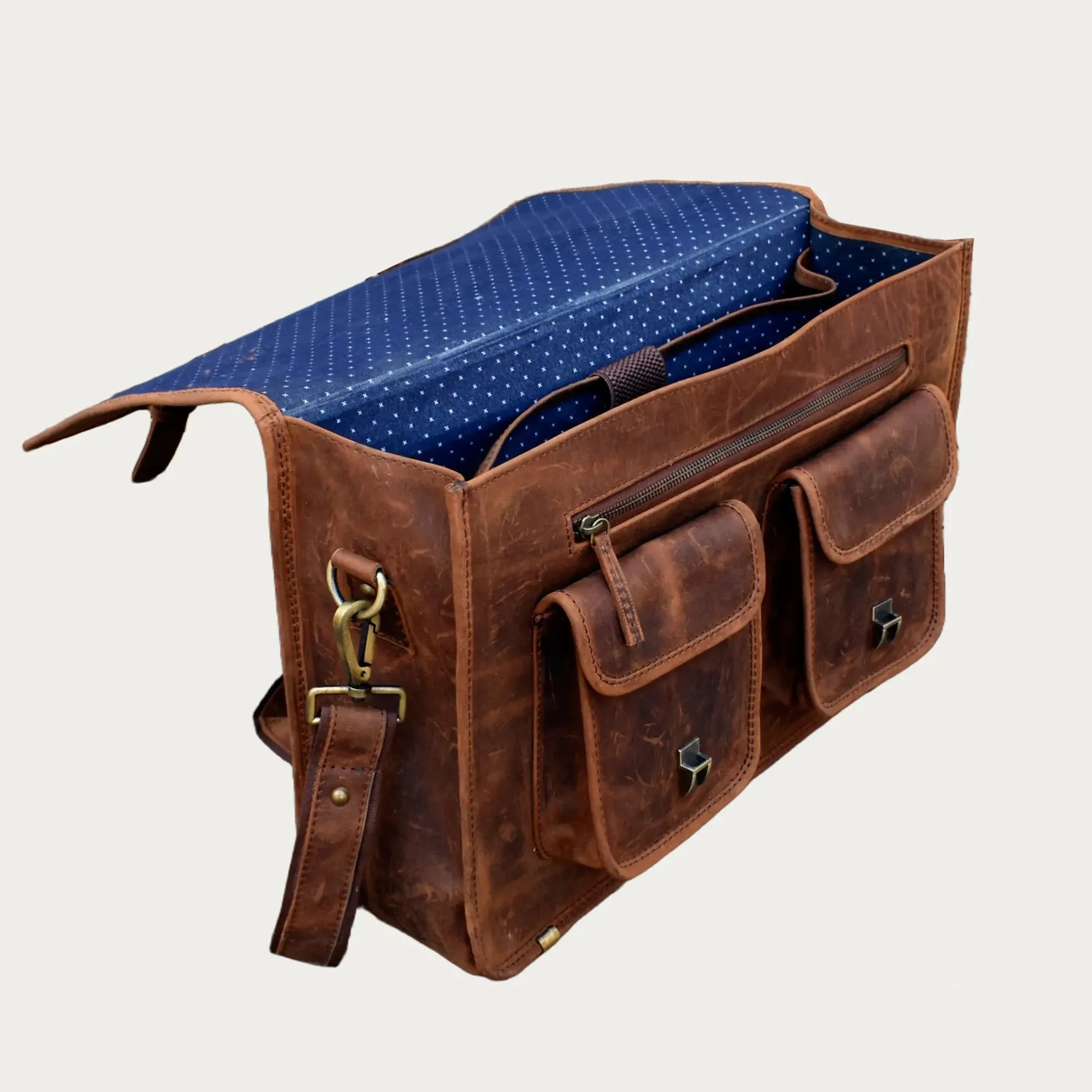 Distressed Brown Leather Laptop Messenger Bag – Full-Grain Vintage Briefcase for Professionals & Travelers (15.6")