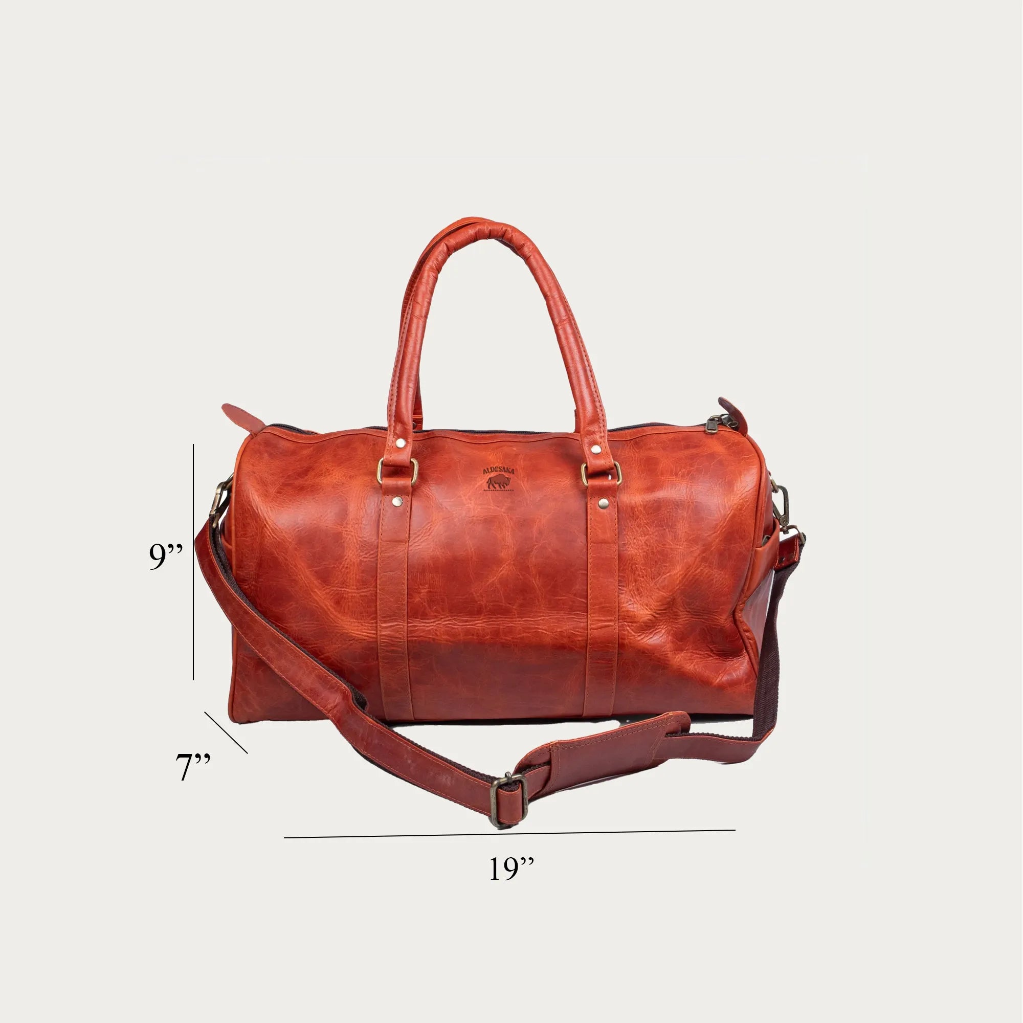Red Full-Grain Leather Duffle Bag – Handmade Travel Weekender with Adjustable Strap – Unisex Gym Bag or Gift for Him/Her