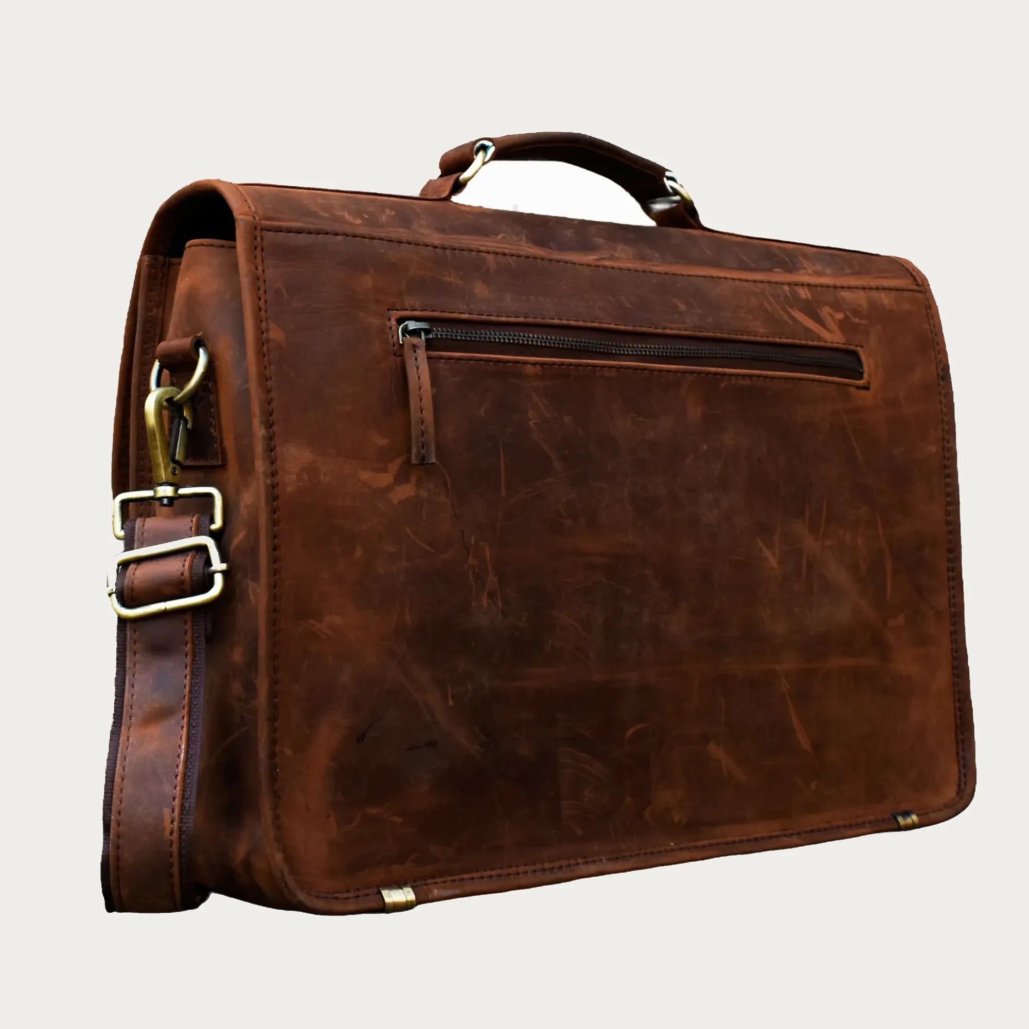 Distressed Brown Leather Laptop Messenger Bag – Full-Grain Vintage Briefcase for Professionals & Travelers (15.6")