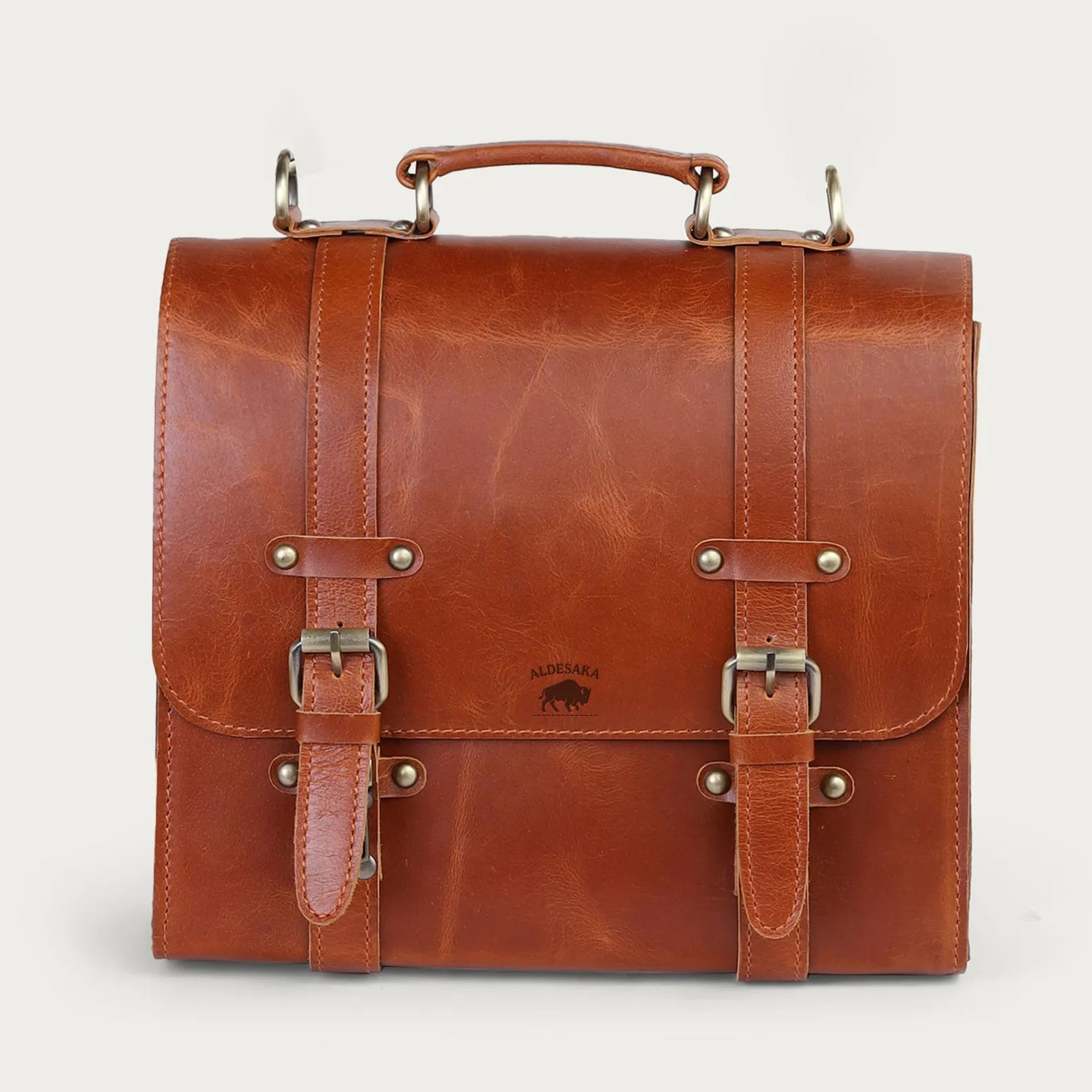 Tan Leather Messenger Bag – Full Grain Business Satchel for Women