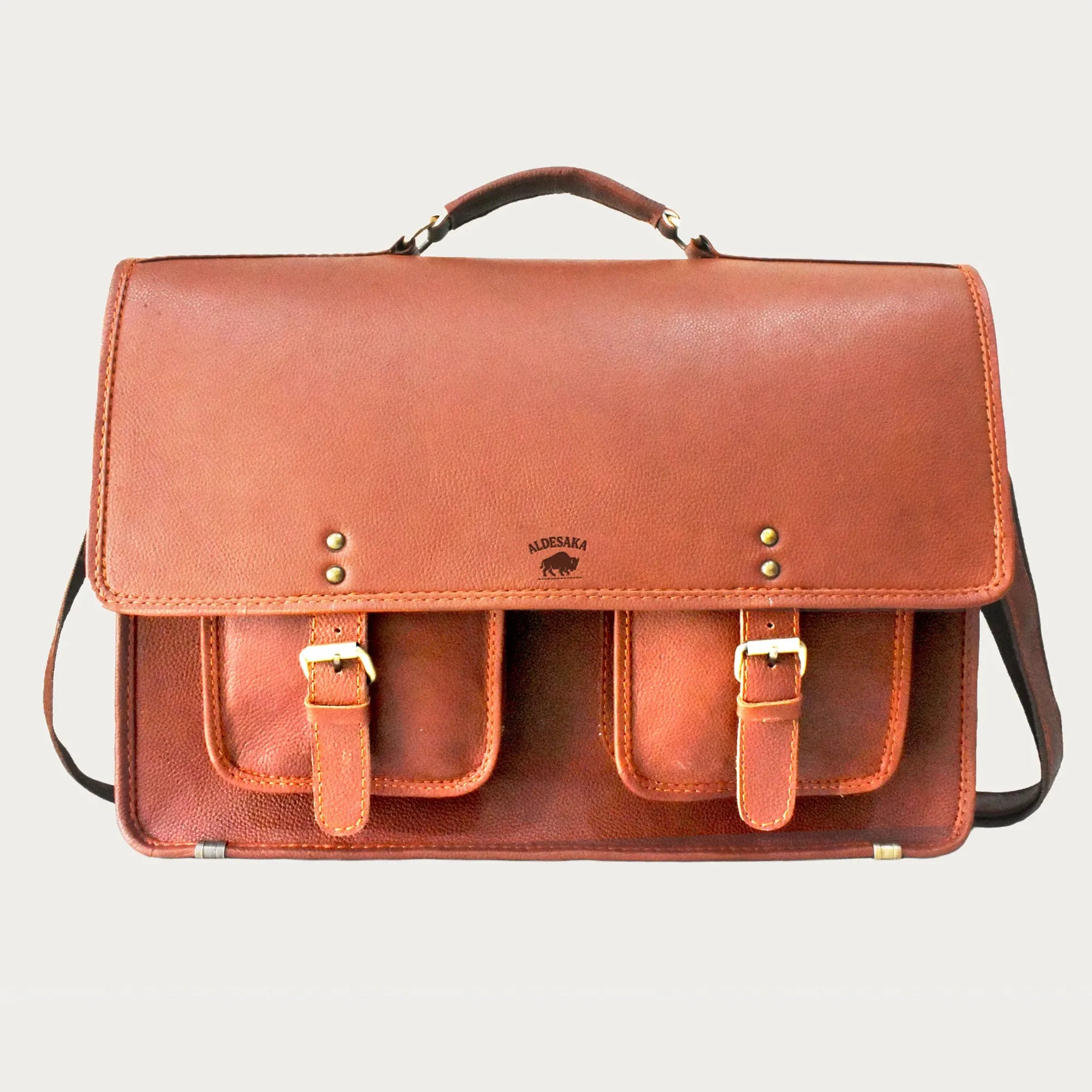 Cognac Leather Laptop Satchel – Full-Grain Handmade Bag for Professionals & Students (14" / 16" / 18")