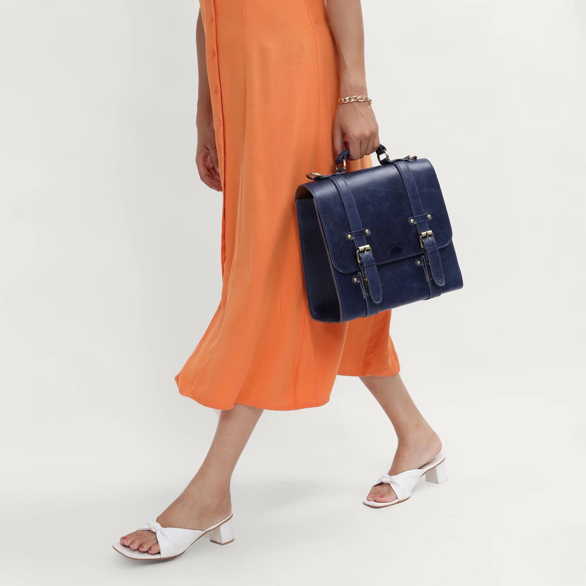 Navy Blue Full-Grain Leather Satchel Bag – Handcrafted Professional Messenger for Work & Legacy