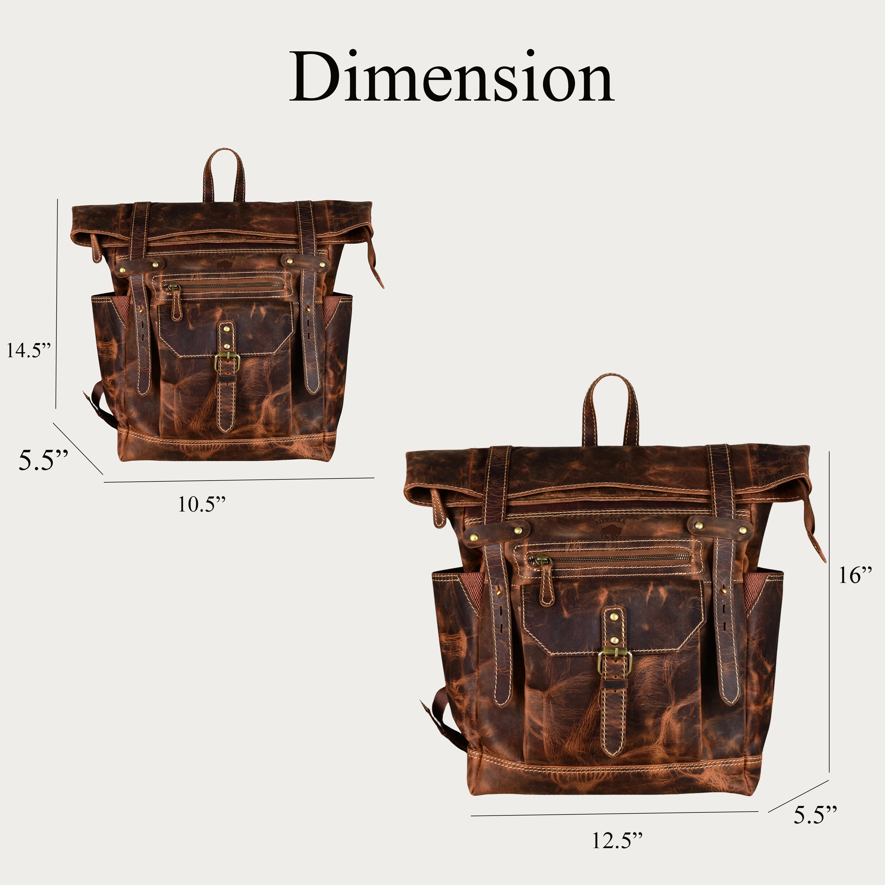 Roll-Top Distressed Leather Backpack – Full-Grain Men’s Travel Laptop Bag (Fits 16")