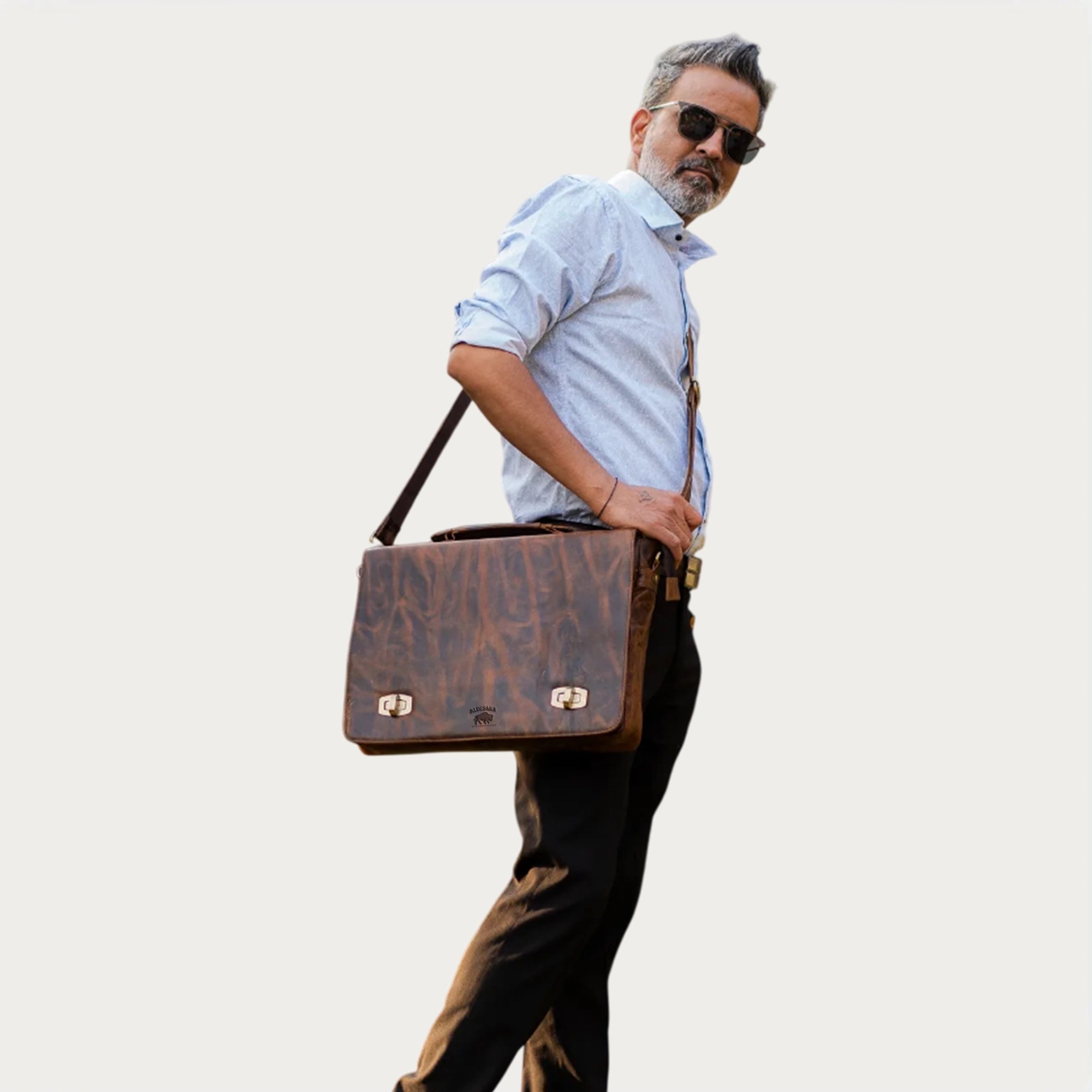 Distressed Brown Leather Briefcase – Full-Grain Executive Laptop Bag with Twist-Lock Closure (14" / 16" / 18")