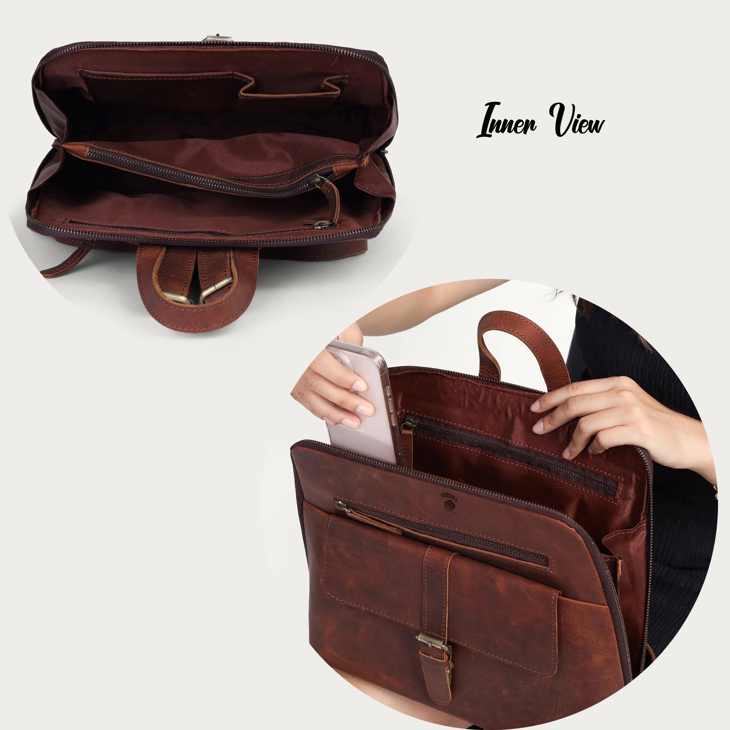 Vintage Brown Leather Backpack – Full Grain Handmade Daypack for Women