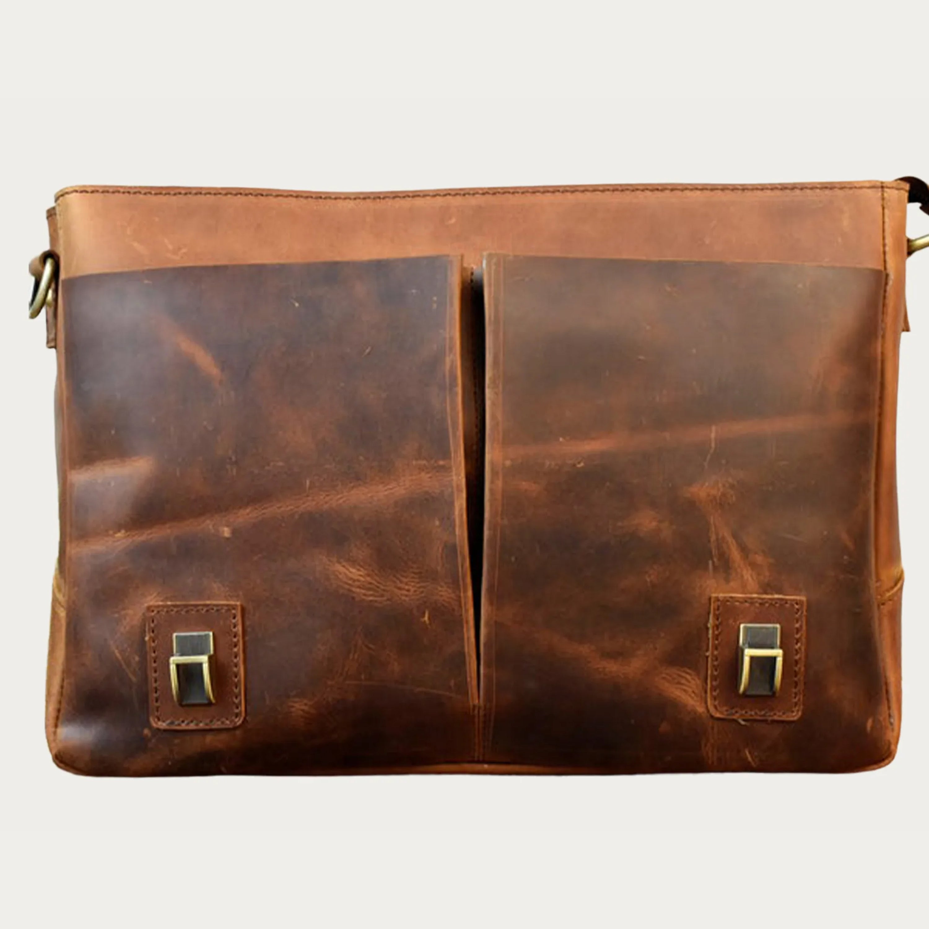 Distressed Full-Grain Leather Laptop Bag – Handmade Messenger Briefcase with Buckle Closure (14" / 16" / 18")