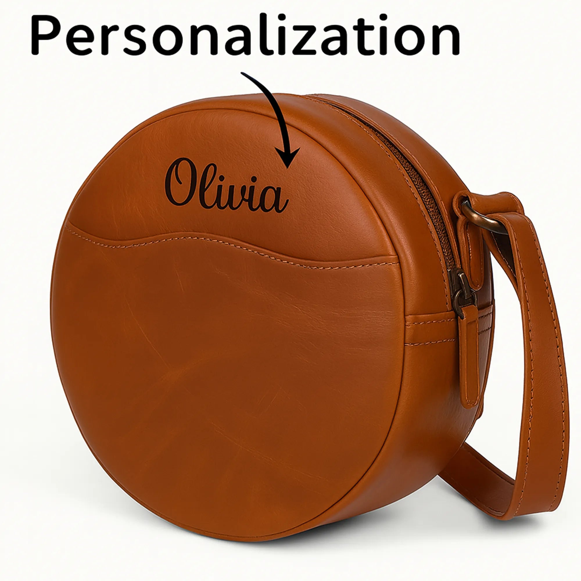 Tan Leather Crossbody Bag – Minimal Round Handmade Sling in Full Grain Leather