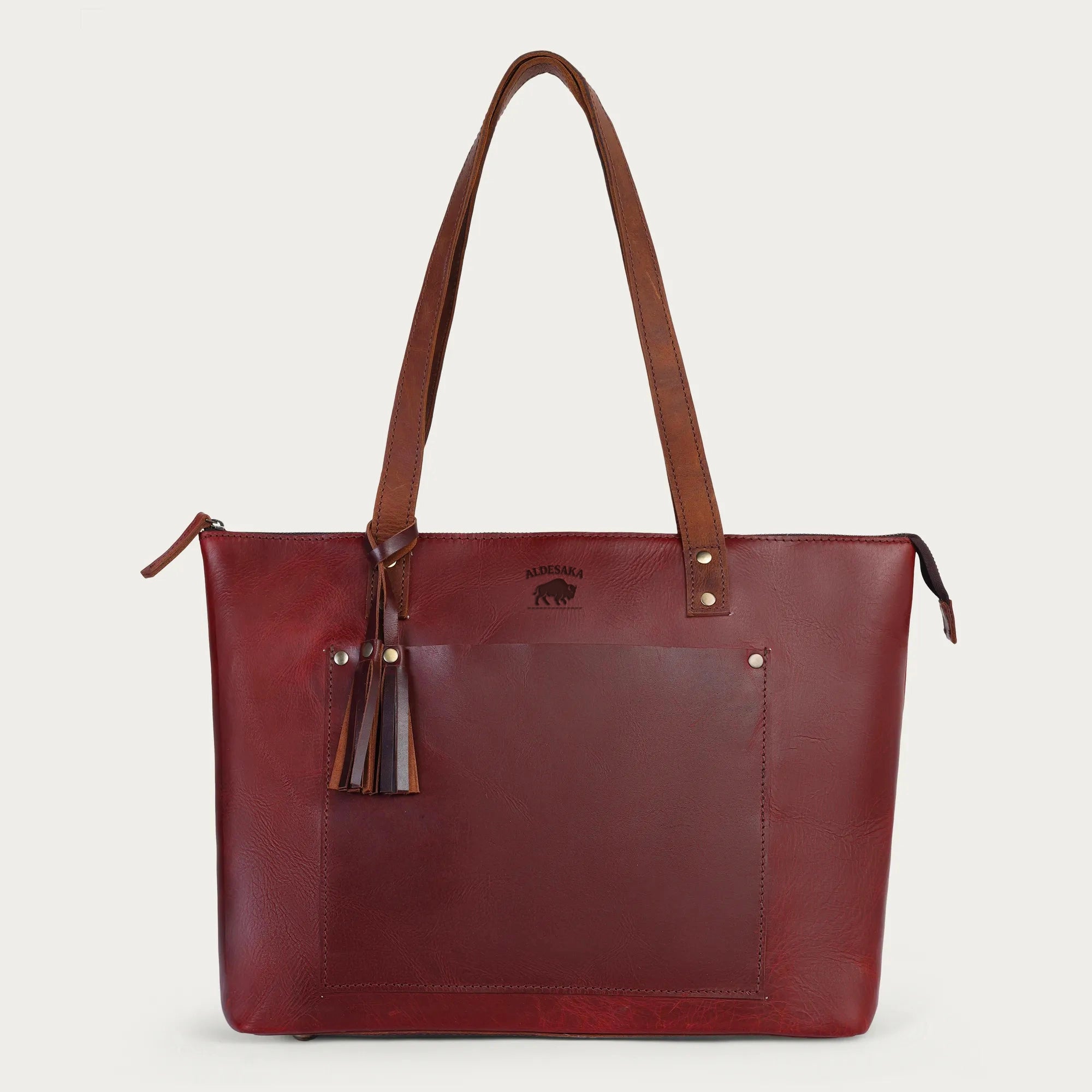 Wine Red Leather Tote Bag – Handmade in Full Grain Cowhide