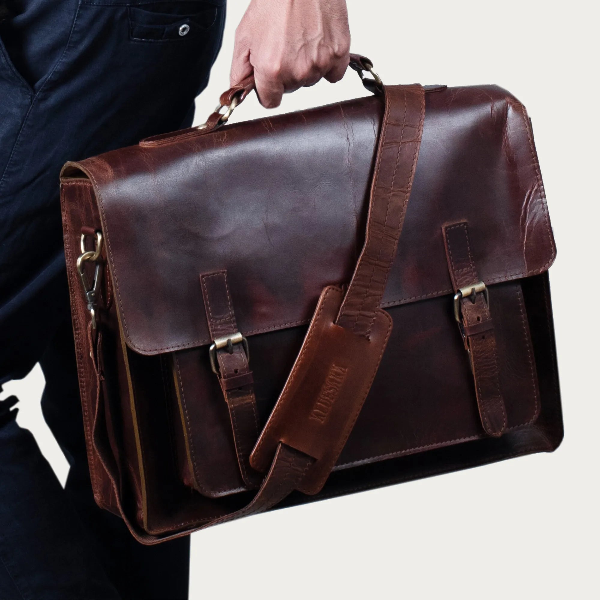 Full Grain Distressed Leather Messenger Bag – Handmade Buckle Flap Satchel for Men & Women | Laptop Work Bag in 14” 16” 18” Sizes | Rustic Gift for Him
