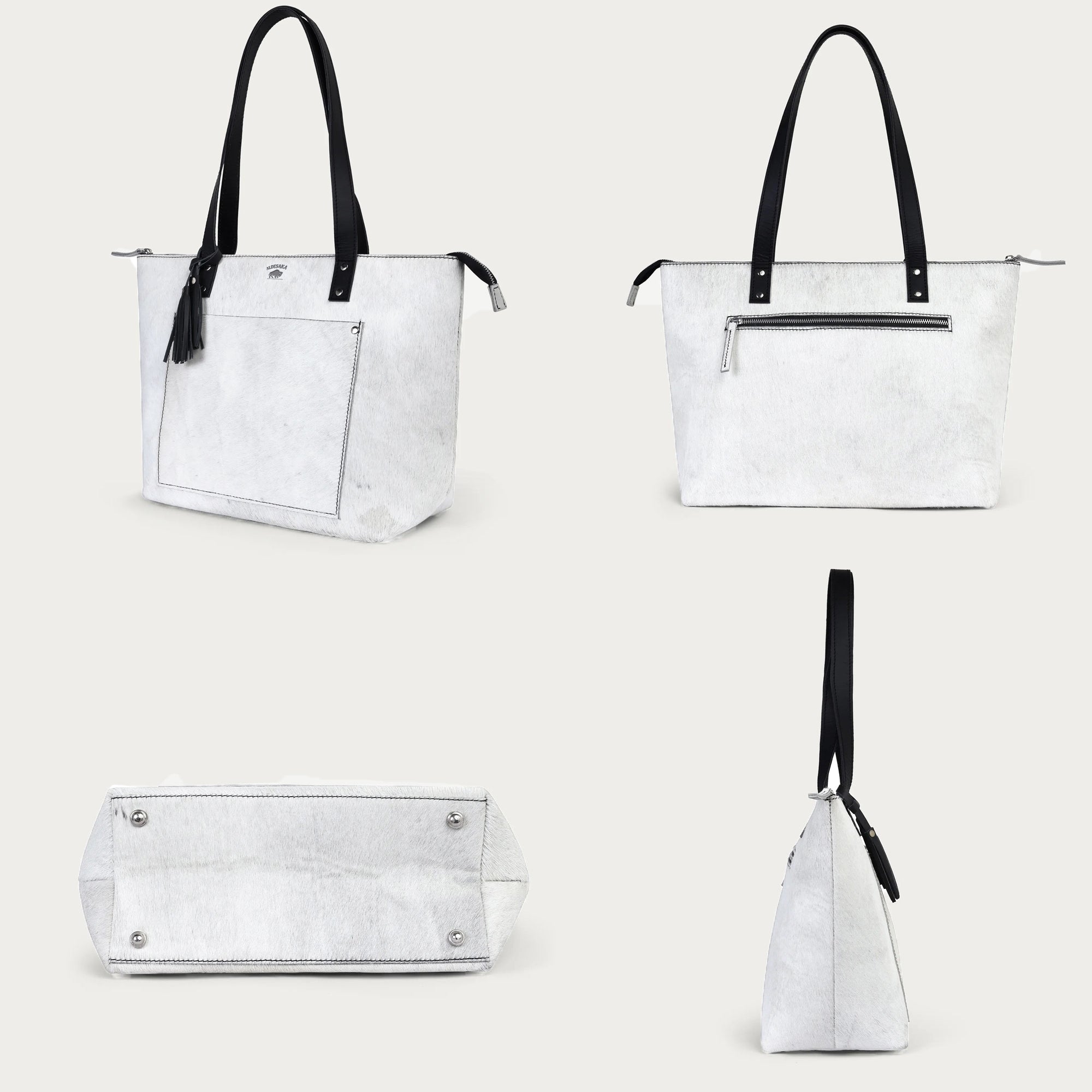 White Hairon Leather Tote Bag – Handmade & Personalized