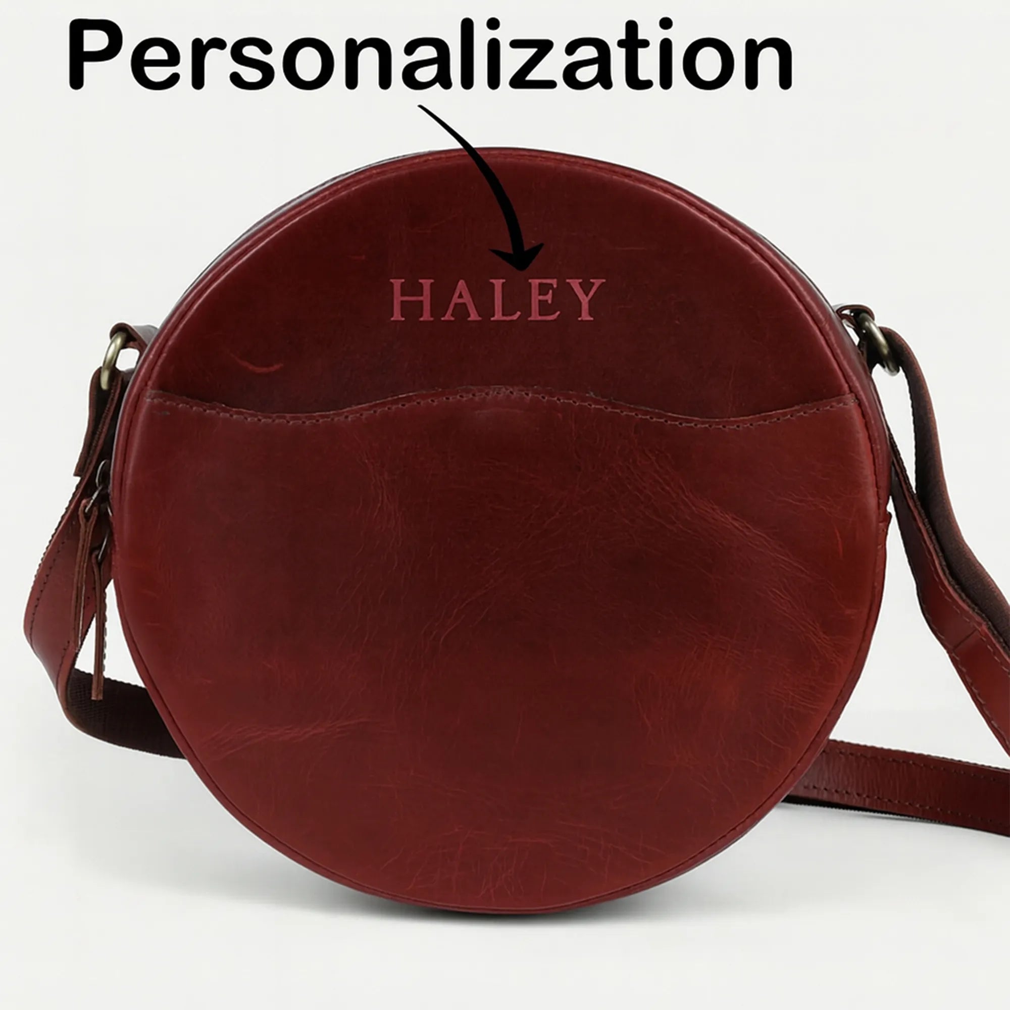 Wine Leather Crossbody Bag – Round Handmade Full Grain Sling for Women