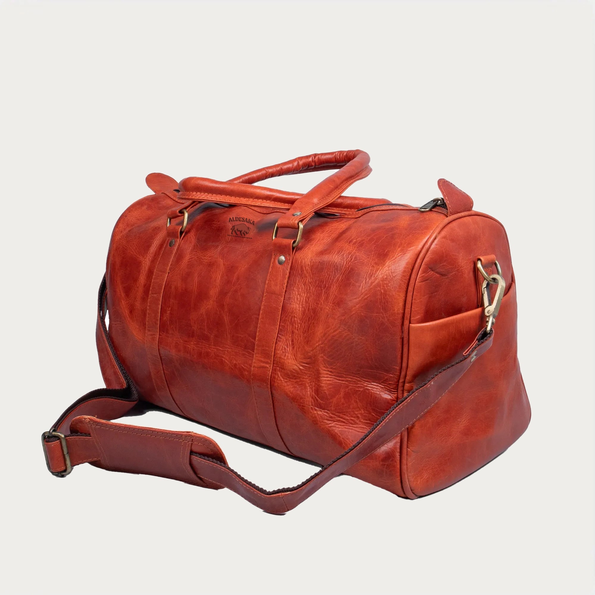 Red Full-Grain Leather Duffle Bag – Handmade Travel Weekender with Adjustable Strap – Unisex Gym Bag or Gift for Him/Her