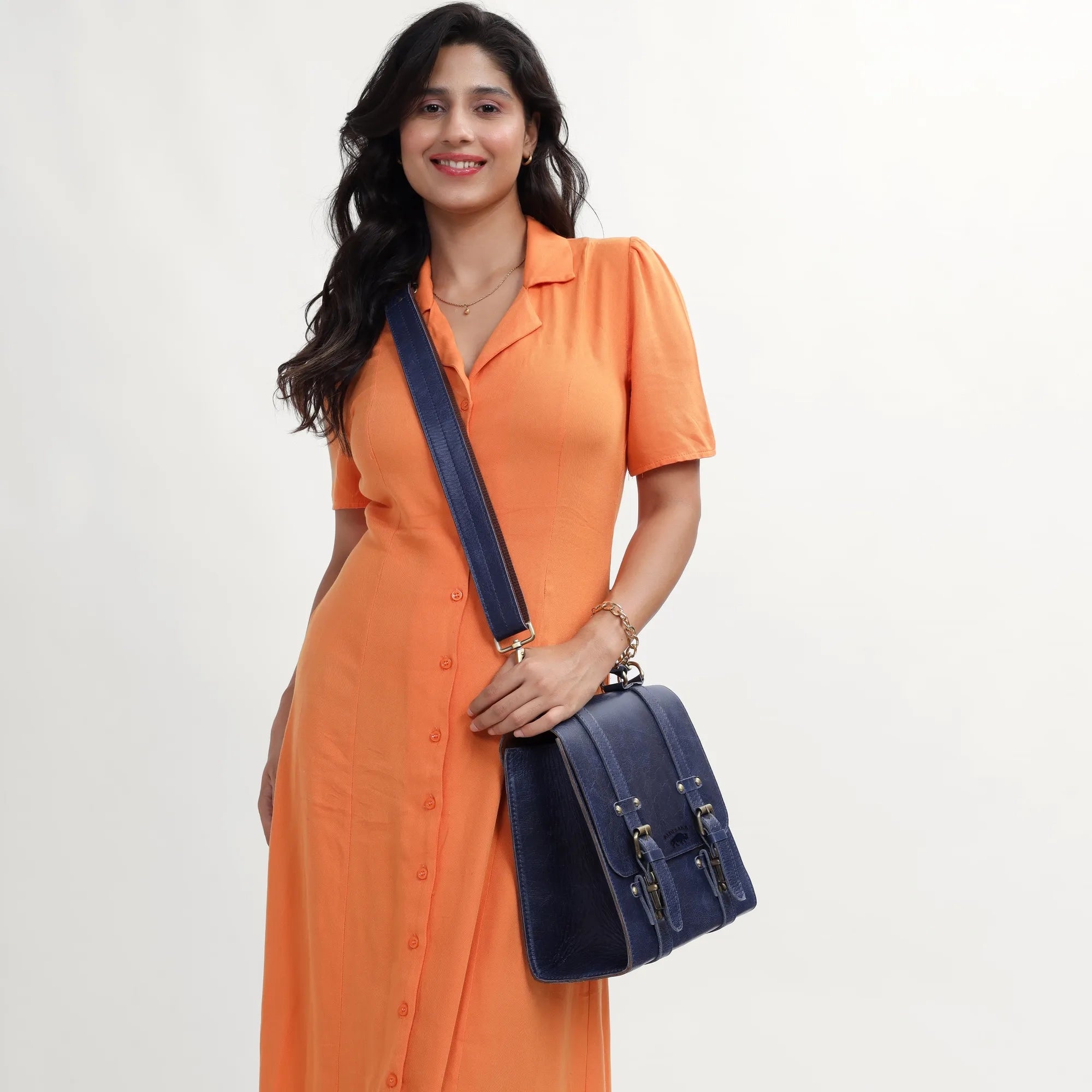 Navy Blue Full-Grain Leather Satchel Bag – Handcrafted Professional Messenger for Work & Legacy